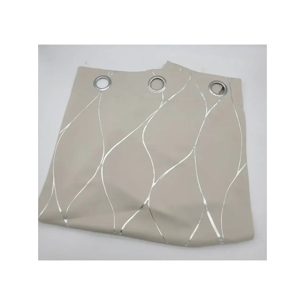 NWOT Deconova 4 Panel Curtains 42W x 54L Beige & Silver Foil Print Rod Grommets